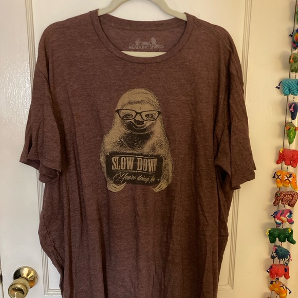 Headline Shirts graphic short sleeve t-shirt sloth funny 3XL, brown - Picture 1 of 4